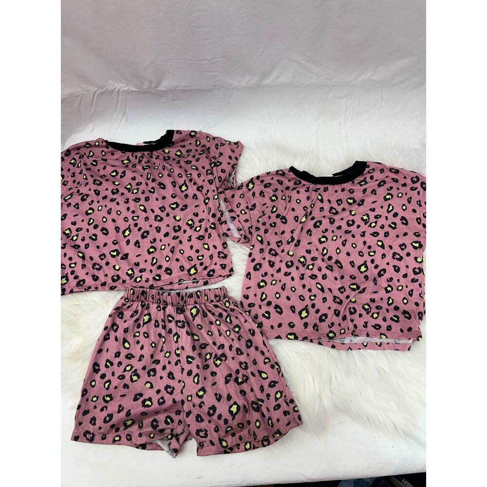 Girl's 6-7 Animal Print Pajama Set Shorts Tops Pink